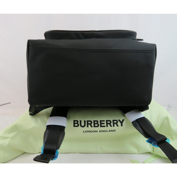 $1250 BURBERRY ABBEYDALE BLACK NYLON WHITE B LOGO LEATHER TRIM RUCKSACK BACKPACK - Picture 6 of 16